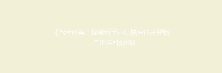 《驾考必备！揭秘新手司机快速通关秘籍，告别挂科烦恼》